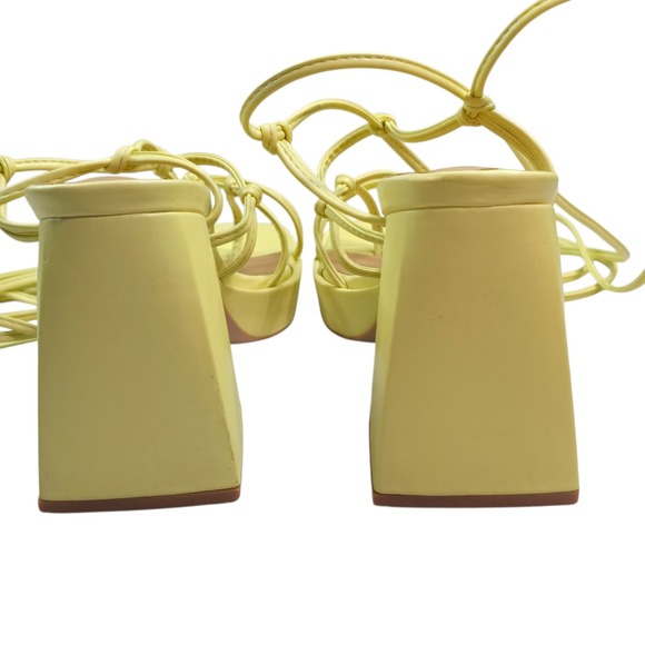 Urban Revivo Womens Yellow Strappy Platform Block Heel Maximalist Size‎ 6.5 90s - Picture 3 of 11